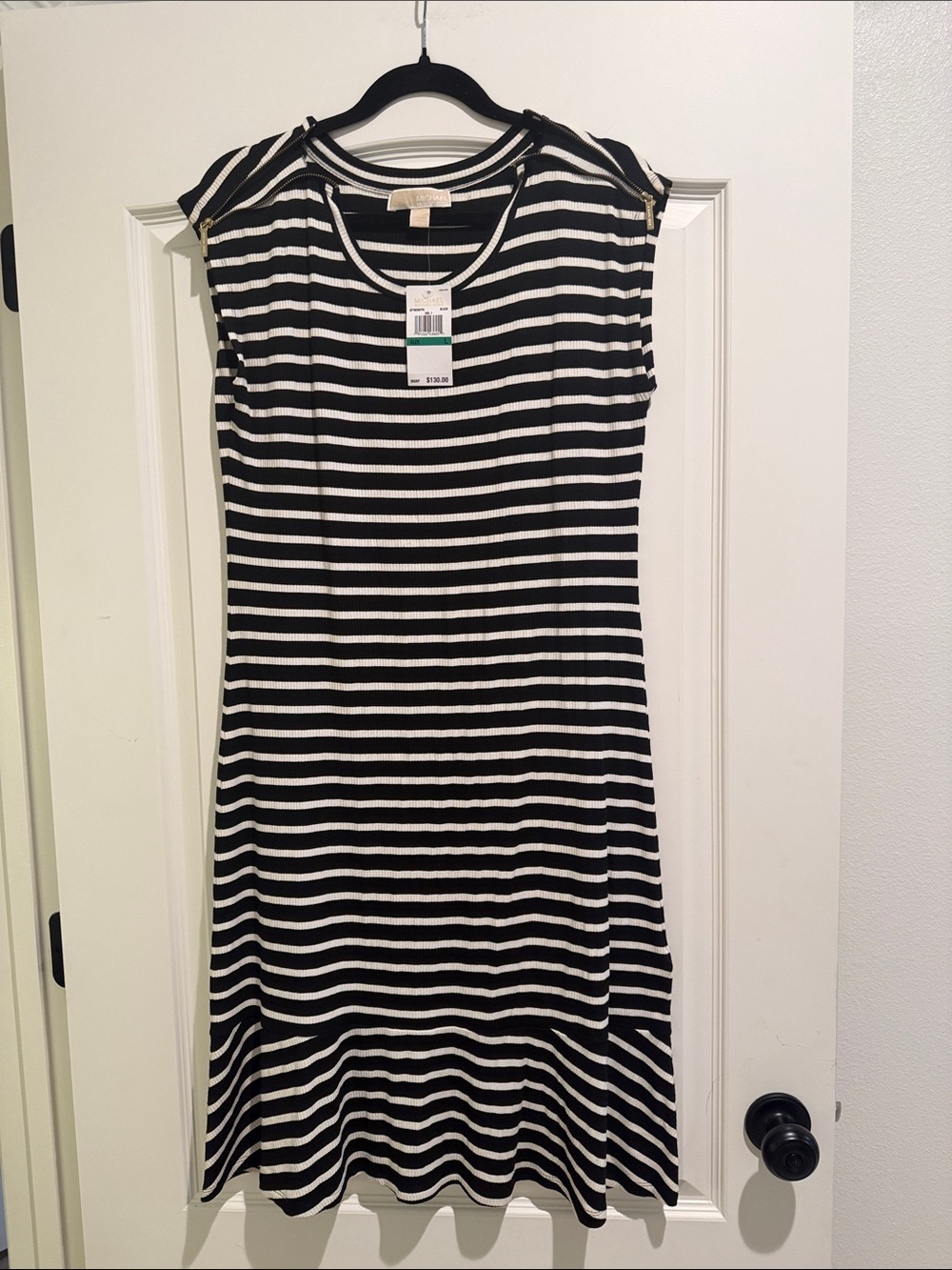 NWT Michael Kora size large black and white stripe dress